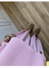 Oys Kumaş Bilek Detaylı Crop Pembe Takım