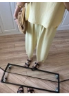 Oys Kumaş Bilek Detaylı Crop Sarı Takım