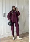 Oysh Kumaş Oversize Bordo Spor Takım