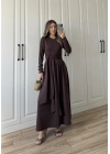 Oysh Kuşaklı Kahve Elbise