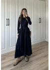 Oysh Kuşaklı Lacivert Elbise