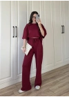 Oysh Moda Kumaş Bordo Basic Kısakollu Takım