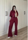 Oysh Moda Kumaş Bordo Basic Kısakollu Takım