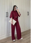 Oysh Moda Kumaş Bordo Basic Kısakollu Takım