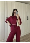 Oysh Moda Kumaş Bordo Basic Kısakollu Takım