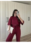 Oysh Moda Kumaş Bordo Basic Kısakollu Takım