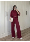 Oysh Moda Kumaş Bordo Basic Kısakollu Takım
