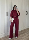 Oysh Moda Kumaş Bordo Basic Kısakollu Takım