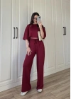 Oysh Moda Kumaş Bordo Basic Kısakollu Takım