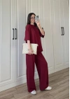 Oysh Moda Kumaş Bordo Basic Kısakollu Takım