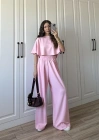 Oysh Modal Kumaş Beli Lastikli Pembe Crop Takım