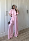Oysh Modal Kumaş Beli Lastikli Pembe Crop Takım