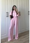 Oysh Modal Kumaş Beli Lastikli Pembe Crop Takım