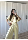 Oysh Modal Kumaş Beli Lastikli Sarı Crop Takım