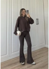 Oysh Modal Kumaş Çıtçıtlı Kahve Sweat Takım