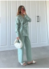 Parlak Kumaş Yandan Bağlamalı Mint Yeşili Takım