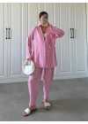 Pembe Gofre Bağlamalı Kimono Takım