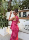 Pembe Kırmızı Çizgili Bluz Takım