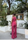 Pembe Kırmızı Çizgili Bluz Takım