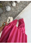Pembe Kırmızı Çizgili Bluz Takım