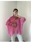 Pembe Oversize Tensel Gömlek