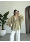 Pera Dantelli Adaçayı Yeşili Kimono Gömlek