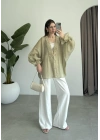 Pera Dantelli Adaçayı Yeşili Kimono Gömlek