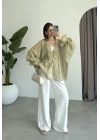 Pera Dantelli Adaçayı Yeşili Kimono Gömlek