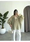 Pera Dantelli Adaçayı Yeşili Kimono Gömlek