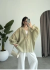 Pera Dantelli Adaçayı Yeşili Kimono Gömlek