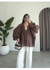 Pera Dantelli Koyu Kahve Kimono Gömlek