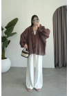 Pera Dantelli Koyu Kahve Kimono Gömlek