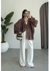 Pera Dantelli Koyu Kahve Kimono Gömlek