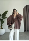 Pera Dantelli Koyu Kahve Kimono Gömlek