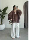 Pera Dantelli Koyu Kahve Kimono Gömlek
