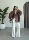 Pera Dantelli Koyu Kahve Kimono Gömlek