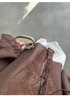 Pera Dantelli Koyu Kahve Kimono Gömlek