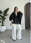 Pera Dantelli Siyah Kimono Gömlek