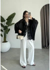 Pera Dantelli Siyah Kimono Gömlek