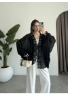 Pera Dantelli Siyah Kimono Gömlek