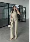 Pile Detaylı Premium Mint Takım
