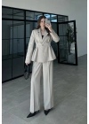 Pilili Belden Oturmalı Taş Blazer Takım