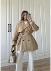 Poem Kuşaklı Astarlı Oversize Bej Trençkot