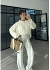 Polo Yaka Fitilli Ekru Triko Takım