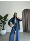 Premium Koyu Denim Mavi Tensel Takım