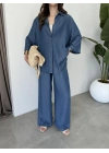Premium Koyu Denim Mavi Tensel Takım