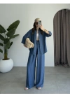 Premium Koyu Denim Mavi Tensel Takım