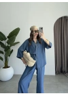 Premium Koyu Denim Mavi Tensel Takım