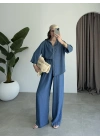 Premium Koyu Denim Mavi Tensel Takım