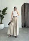 Premium Tensel Kemerli Bej Etek Pantolon